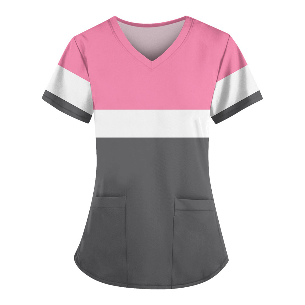 Scrubs für Damen, trendige medizinische Arbeitskleidung für Krankenpflege, Sommer, kurzärmelig, V-Ausschnitt, Uniformen, niedlich, lässig, Scrub-Tops mit Taschen, 2025,