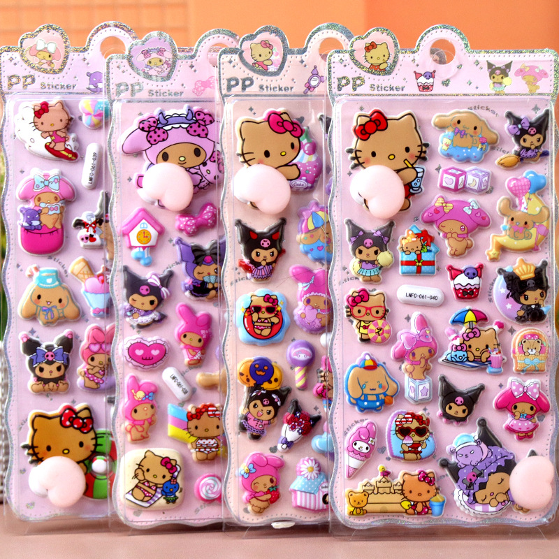Kawaii Sanrio Happy Buttocks Stickers Cartoon Soft Pinched Children's Decompression 3D Bubble Sticker Phone Case Decoration