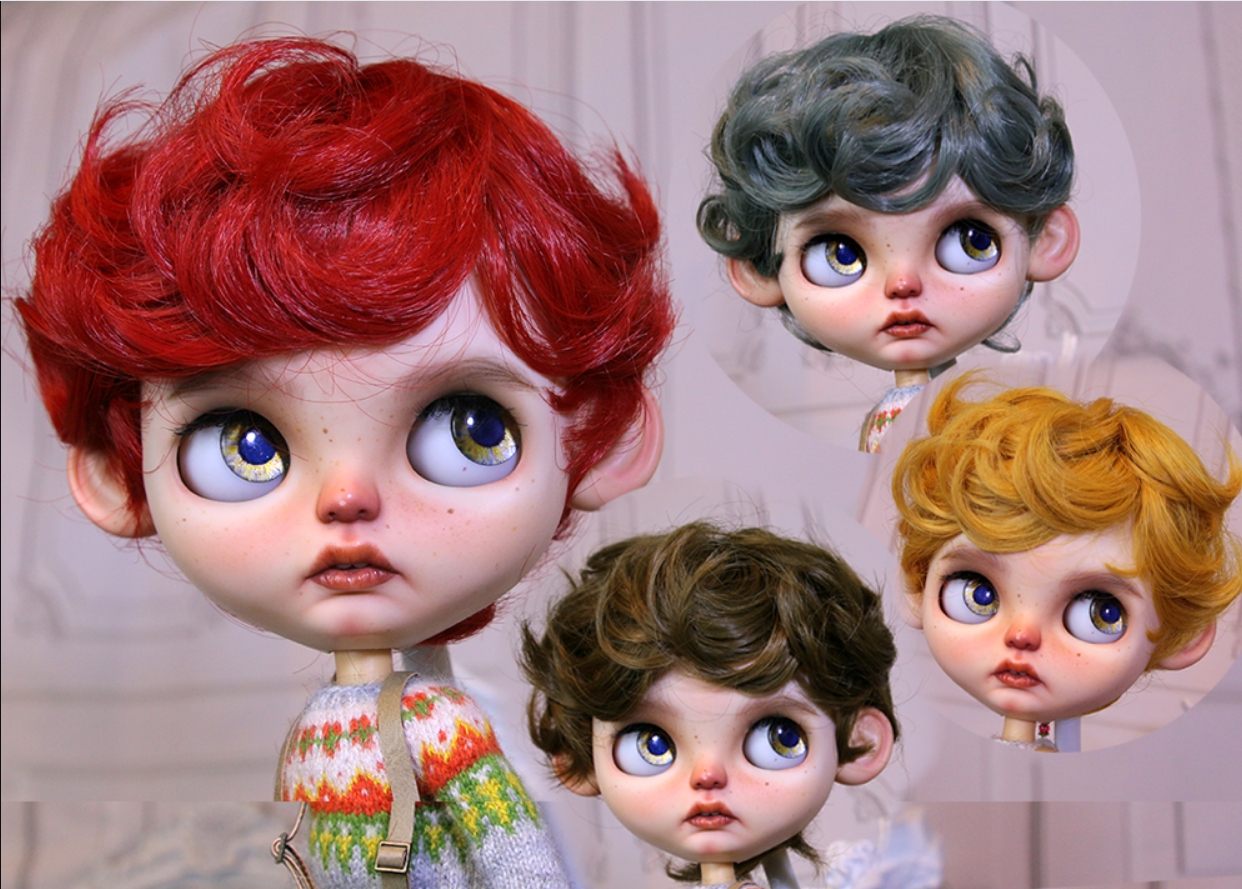 Blythe-Puppenperücke, geeignet für Jungen im Maßstab 1:6, Perücke aus Hochtemperaturseide, lockiges Haar, großes Haarnetz, 9-10 Zoll, 4 Farben, BJD 9-10 Zoll