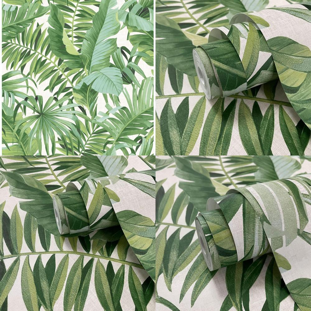 Palm Leaf Pattern Wallpaper in Green - Fresh and Lush Alfresco Style for Home Decor