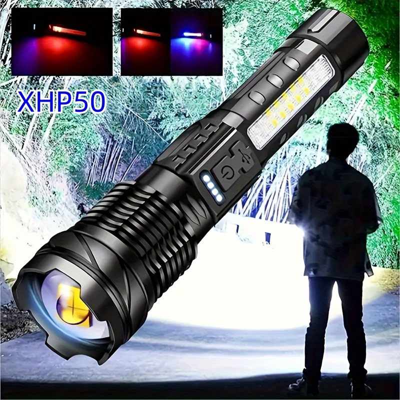 30 W COB Starke LED-Taschenlampe, tragbar, wiederaufladbar, zoombar, Handlampe, 1000 Lumen, eingebauter Akku mit Leistungsanzeige