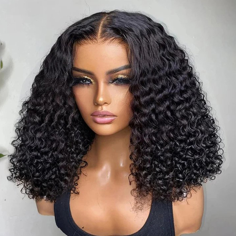 Sebelum dipotong tanpa lem gelombang air 13x4 Wig Bob keriting 7x5 Wig tanpa lem rambut manusia siap untuk pergi renda Wig Frontal untuk wanita telah dipetik