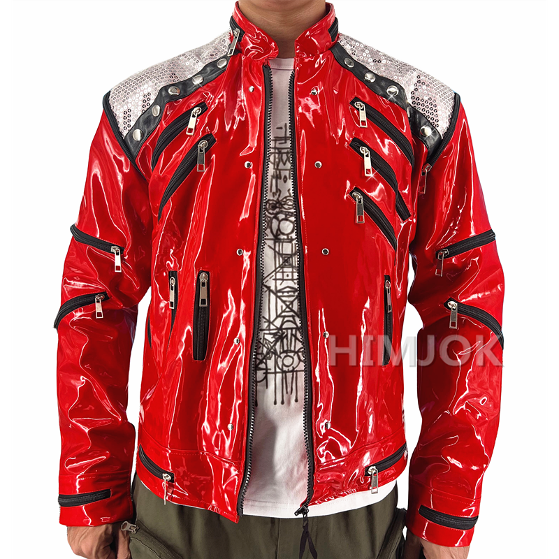 Mostra Jean MJ Michael Jackson Style giacca in pelle rossa Beat It per adulti Cosplay finta XS-4XL