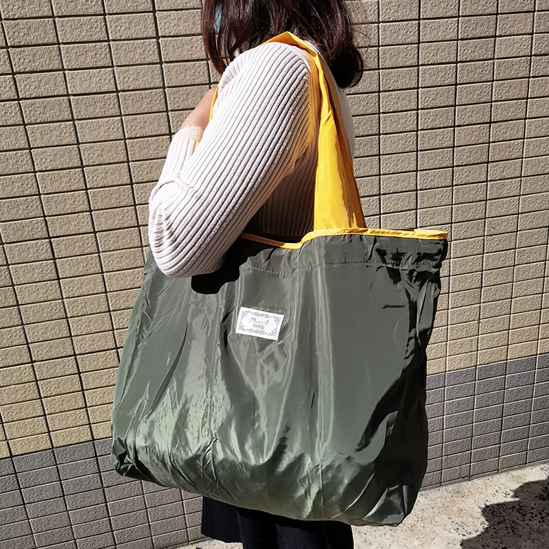 Bolsa de compras reutilizable, bolso de mano ecológico de gran capacidad, bolsos de nailon de Color sólido, bolsa de almacenamiento de hombro con cordón plegable impermeable