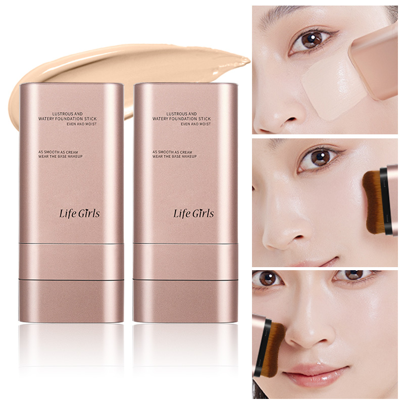 Base de maquillaje hidratante ligera y humectante, de aspecto natural, hidratante, brillante, fina y ligera, base de maquillaje de doble cabezal giratoria para un uso fácil, con su propio pincel, resistente al agua, fá