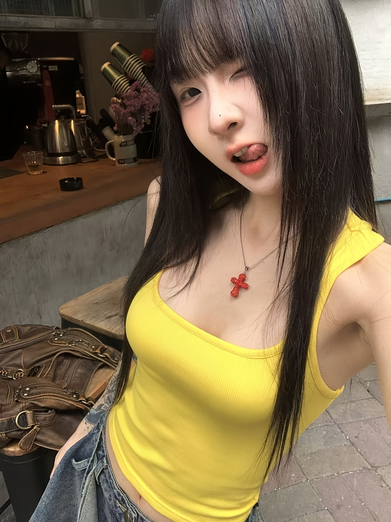 NUOMICI Y2K Tank Top Seksi Untuk Pakaian Wanita 2025 Baru Oranye Abu-abu Kuning Rompi Olahraga Street Basic Atasan Wanita