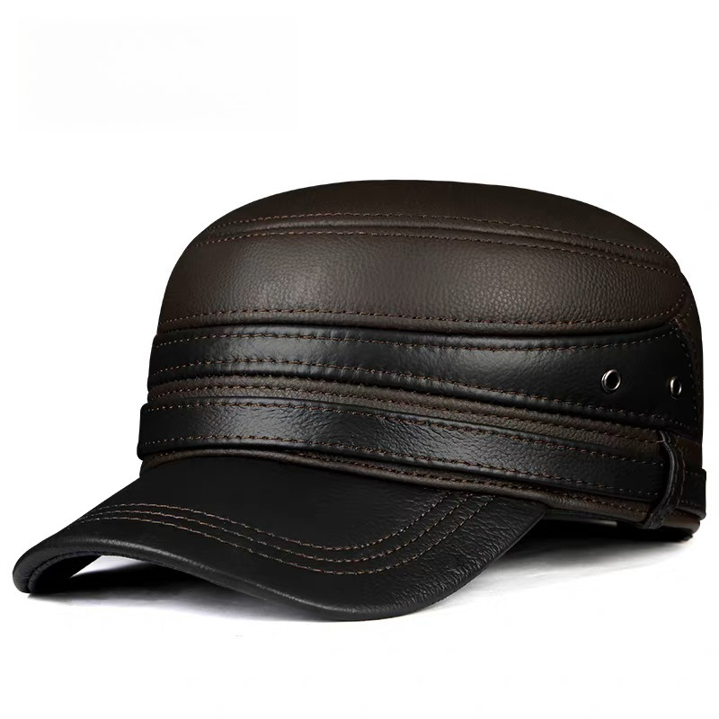 Neue 2024 Winter Männer Echtes Leder Baseball Kappe Ohrenschützer Flache Hut Männlich Warm Halten Freizeit 57-60 cm Einstellbare gorro Kuh Haut Kappe