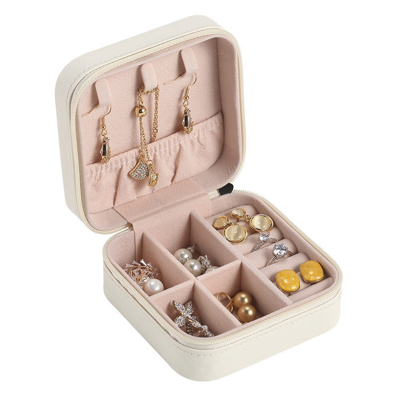 Portable Jewelry Box Jewelry Organizer Display Travel Jewelry Case Boxes Button Leather Storage Zipper Jewelers
