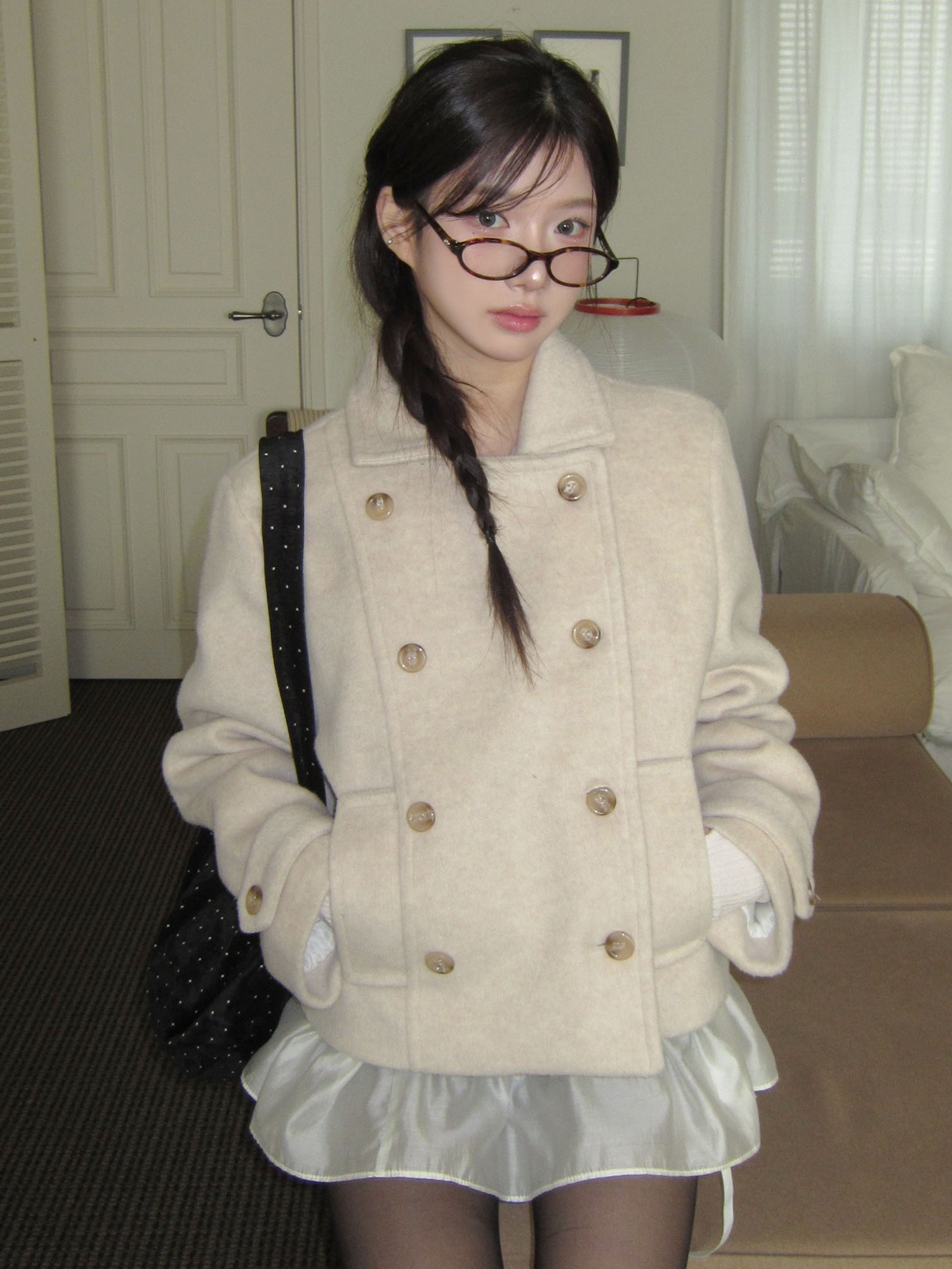 Retro School Sle Japanese Girl Collar Double Row Button Cotton ort Woolen Coat Jaet Spring Autumn Winter Women's Faion