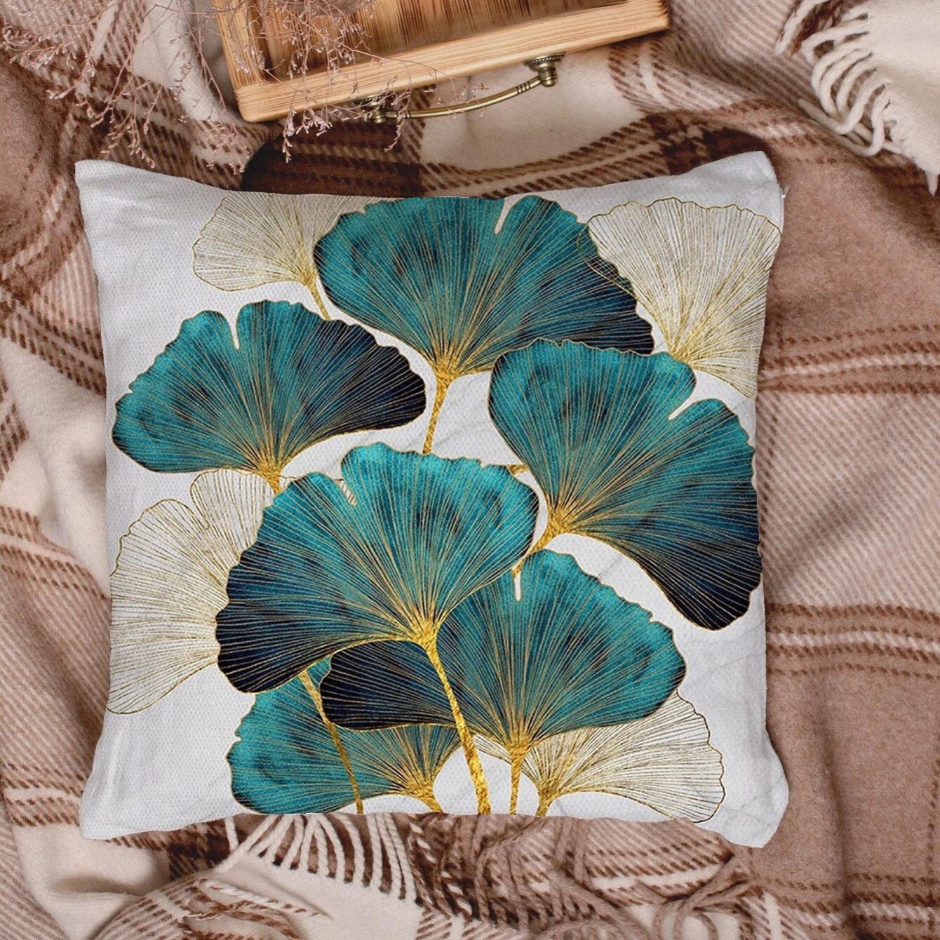 1 peça fronha impressa com folhas de ginkgo – design de pelúcia macio e aconchegante para dormir confortável