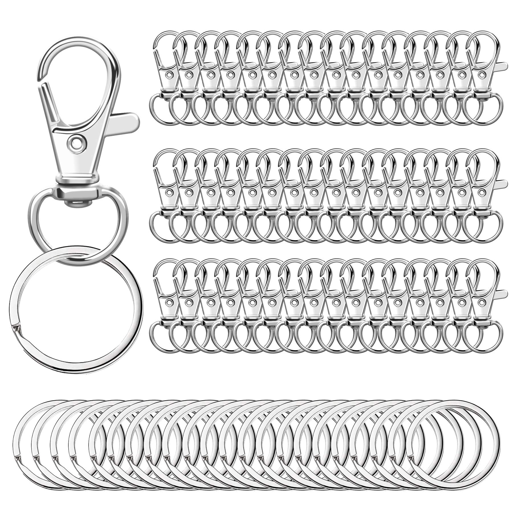 100PCS พวงกุญแจตะขอพร้อมพวงกุญแจ,.โลหะหมุน Lobster Claw Clasps สําหรับพวงกุญแจคลิป Lanyard,เครื่องประดับ,งานฝีมือ