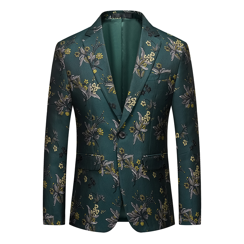 Blazer de negocios ajustado para hombre, chaqueta de traje informal con patrón verde, moda de otoño e invierno, guapo, a la moda