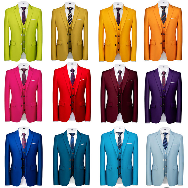 16 Kleuren (Jas + Vest + Broek) mannen Hoge Kwaliteit Formele Zakelijke Slim Fit Mens Suit Beste Bruidegom Bruiloft Smoking 3 Delige Set