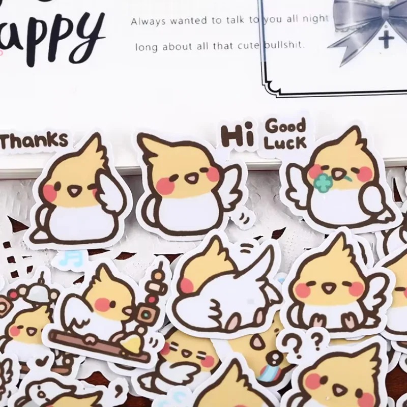 Stickers 39pcs Cute Ins Wind Cockatiel Expression Pack Hand Account Paste Material Waterproof Stationery