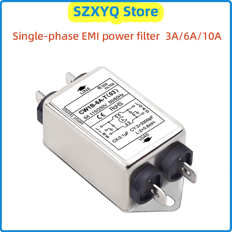 Filtro EMI CA monofase CW1B-3A/6A/10A-T(03) 250V purificatore di potenza audio filtro di alimentazione tipo foglio di saldatura anti-interferenza