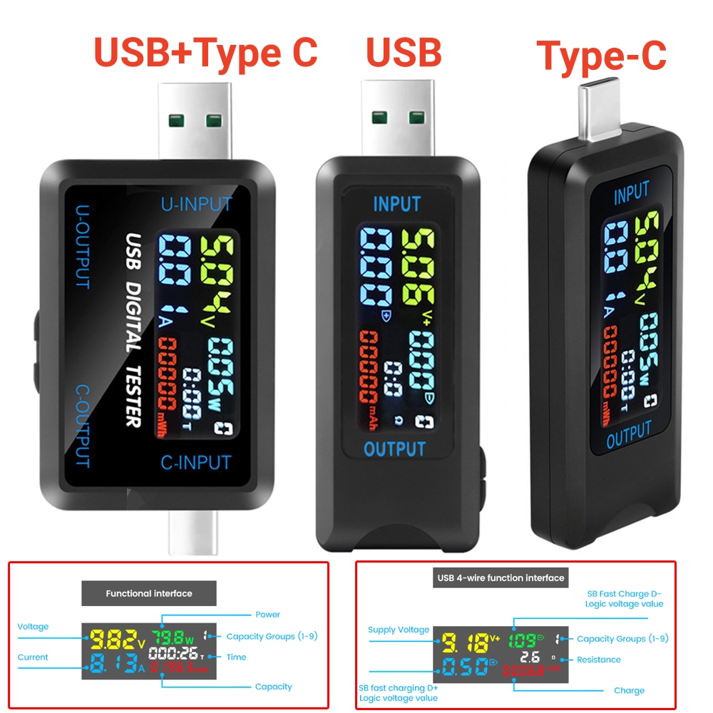 USB-тестер 10 в 1, цифровой вольтметр постоянного тока, амперметр, измеритель напряжения тока, вольт-амперметр, детектор, индикатор зарядного устройства Power Bank