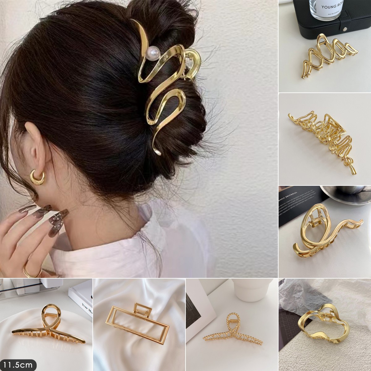 Elegante geometrica onda metallo oro argento Clip artiglio per capelli per accessori donna grandi morsetti a ganasce granchio Punk Hairgrip copricapo 2023