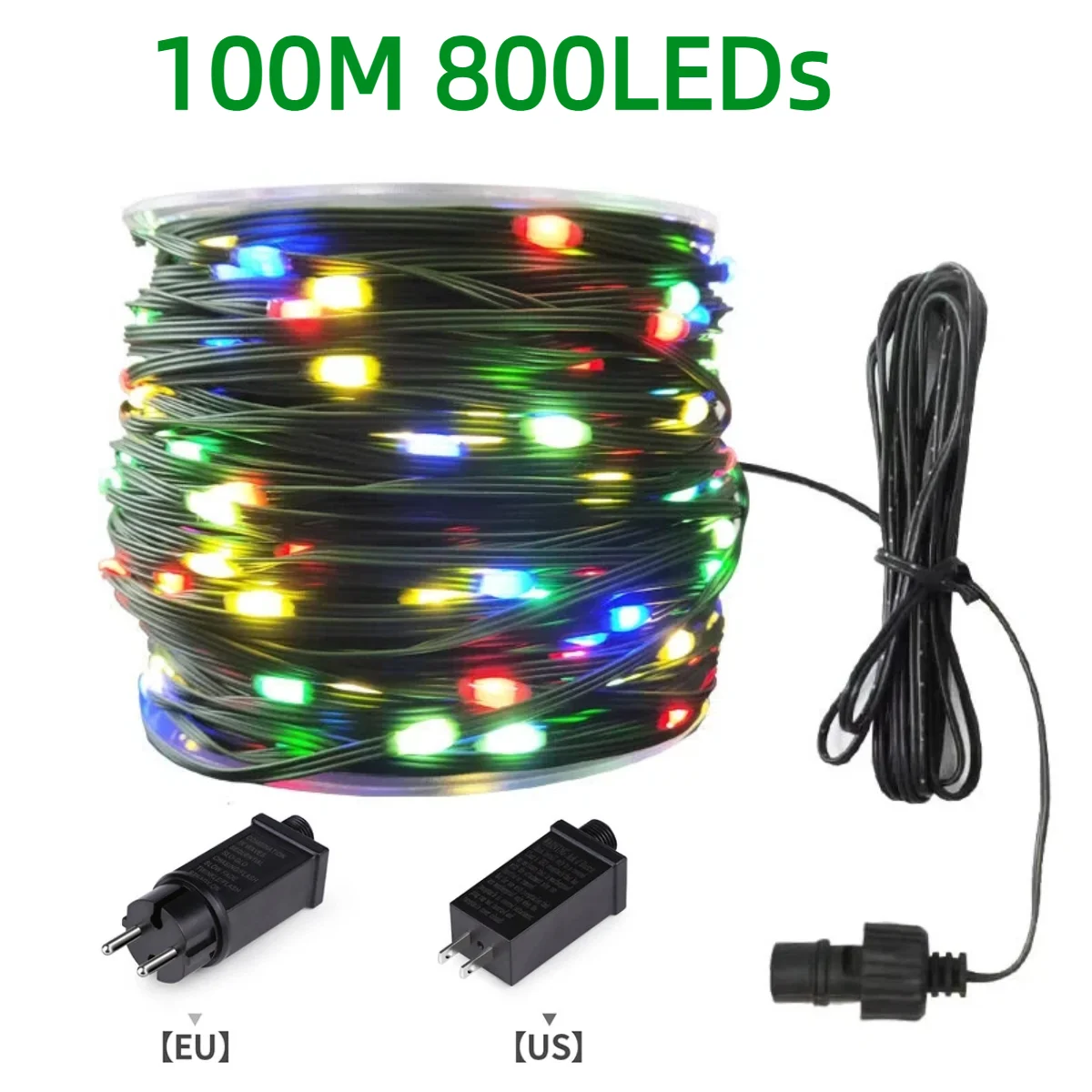 Weihnachtsdekoration für den Außenbereich, LED-Lichterkette, grüner PVC-Draht, hochhell, wasserdicht, mit 8 Beleuchtungsmodi für das neue Jahr, Festival-Deko
