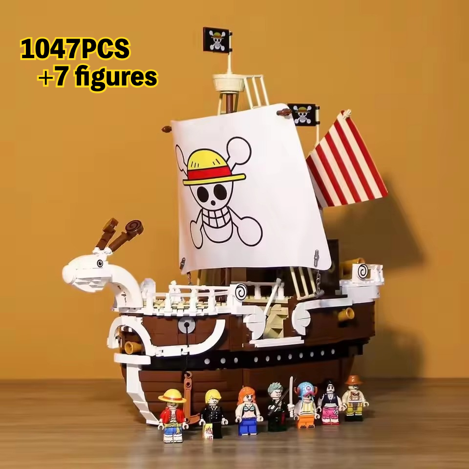 В наличии цельный 1047 шт. + 7 шт. фигурка Merry Luffy Boat строительные блоки набор кирпичей игрушки для детей подарки на день рождения и Рождество