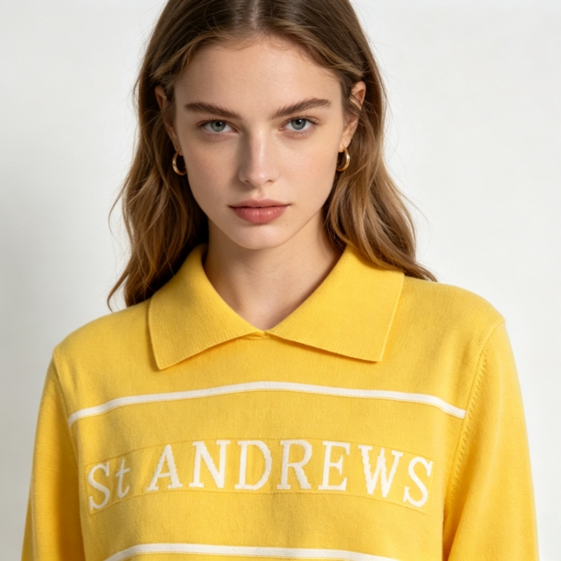 Damen Polokragen-Strickpullover mit Stickerei Akademischer Stil Lässiger Pullover Luxusmarken-Design Modisches Golf-Strickhemd
