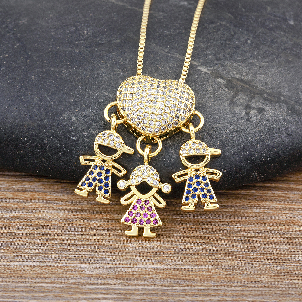 Nidin luxe mode filles garçons incrusté cristal Zircon pendentif romantique coeur collier exquis fête des mères bijoux cadeau
