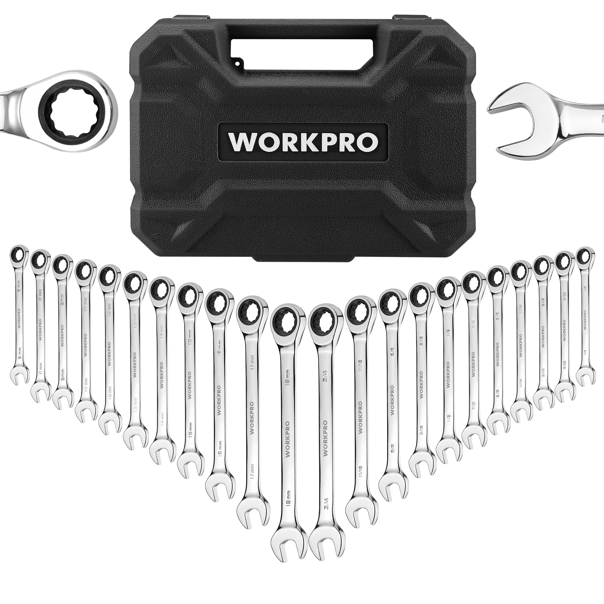WORKPRO 21-teiliger Ratschenschlüsselsatz mit Box, 72-Zahn-Schlüssel mit Box, Schraubenschlüssel-Reparatur-Werkzeugset
