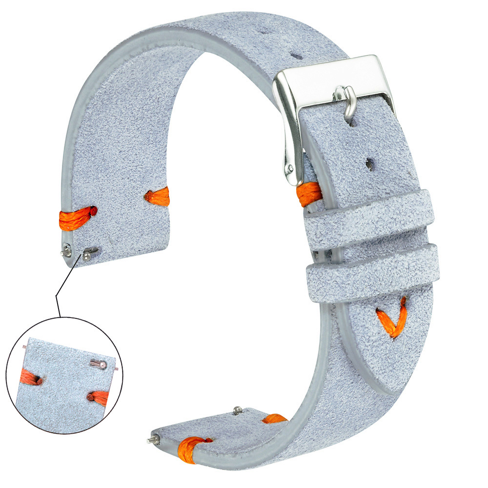 Correas de reloj de gamuza de 18mm y 20mm cosidas a mano, correas de reloj de cuero de ante Beige, verde y azul para hombre y mujer, pulsera de reloj de liberación rápida