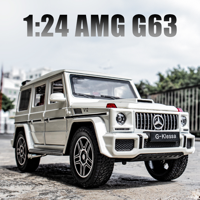 Modelo de coche G63 fundido a presión de aleación 1/24, simulación de sonido y luz, vehículo todoterreno, juguetes, regalo de cumpleaños para niños, Navidad