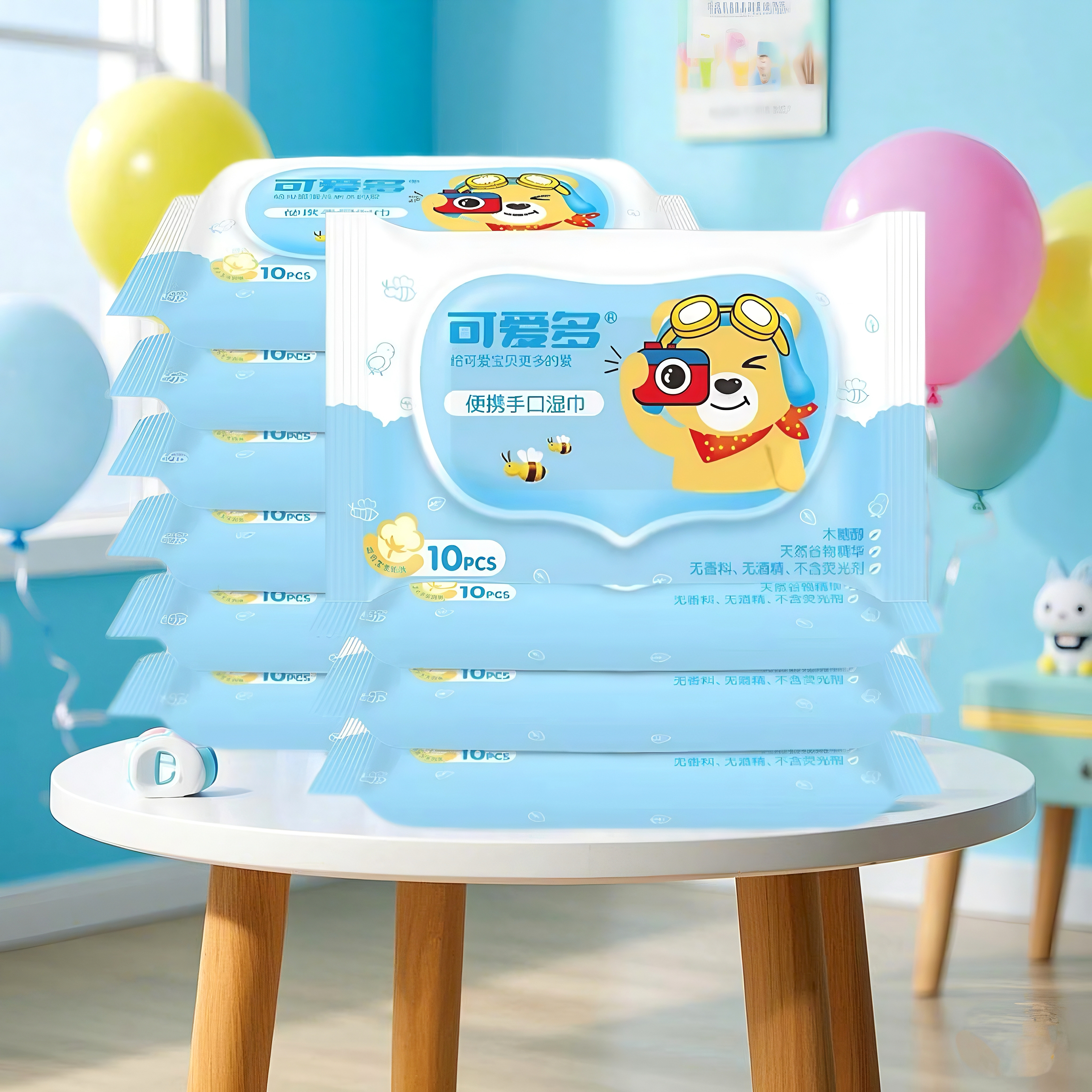 Lingettes pour les mains et la bouche emballées individuellement, paquet de 10, sans alcool et hypoallergéniques pour les voyages