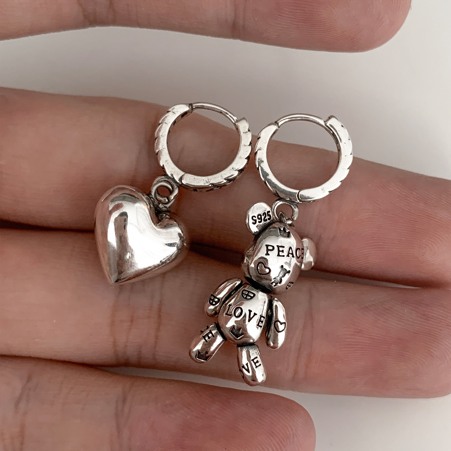 925 Sterling Silver Bear Heart Earrings Charm Women Trendy Fine Jewelry Prevent Allergy Party Accessories Gifts