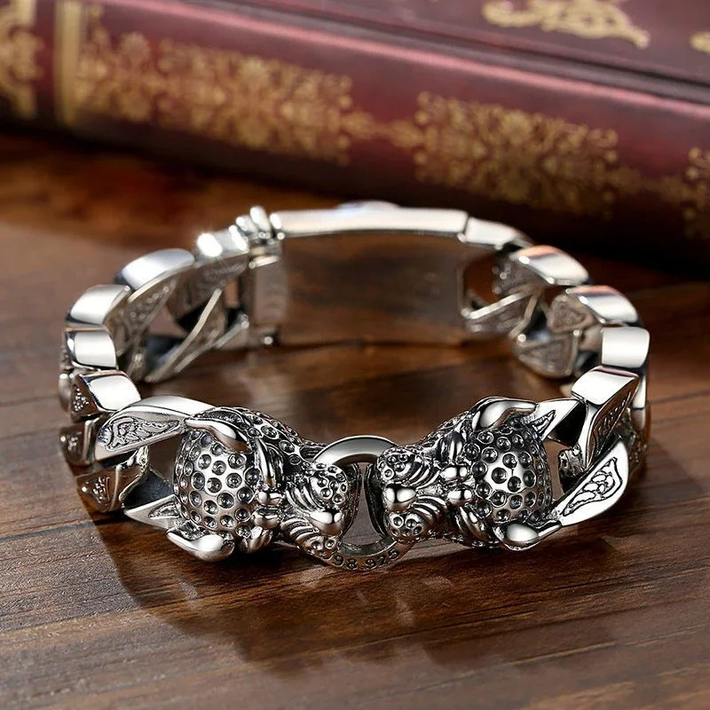HX pulsera trenzada de plata con cola de caballo de leopardo para hombres y mujeres, pulseras hechas a mano Retro originales, joyería de moda