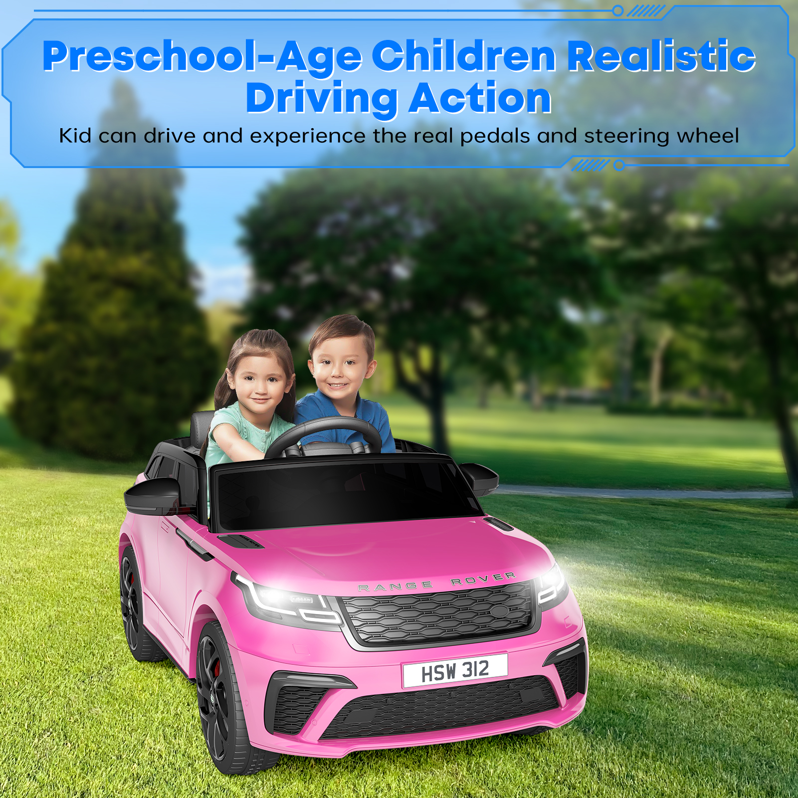 Mobil berkendara untuk anak 4-8, 12V mobil listrik untuk anak-anak dengan Remote kontrol orang tua, pemutar MP3, Goyang, tongkat tarik