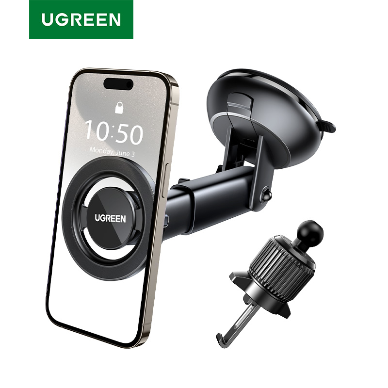 UGREEN penyangga ponsel mobil, dudukan telepon mobil magnetik, kaca depan, ventilasi udara 3 in 1, untuk iPhone 16 15 14 Pro Samsung Xi