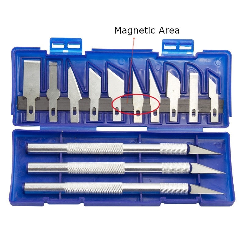 Cuchillo de bisturí de Metal, caja azul portátil, incluye 3 mangos para tallar, 10 Uds. De cuchillas, herramienta de reparación DIY, cuchillo para tallar Metal, 13 Uds.