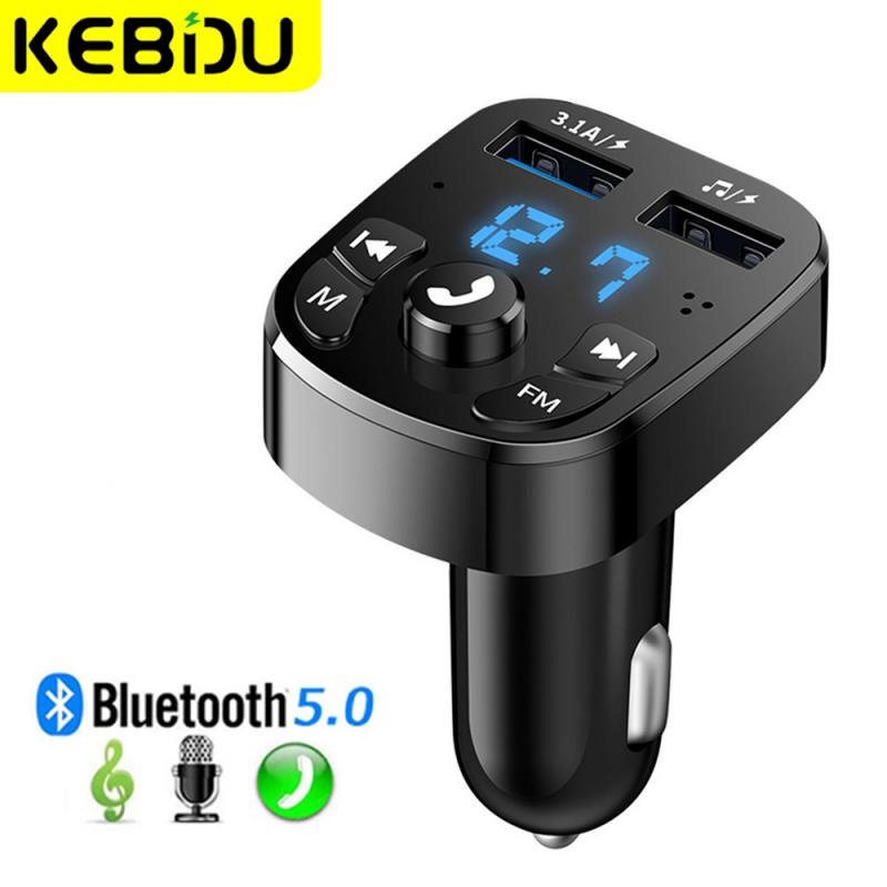 Автомобильный FM-передатчик Bluetooth 5,0 Aux Handsfree Беспроводной автомобильный комплект с двумя USB-портами Автомобильное зарядное устройство Авторадио FM-модулятор Mp3-плеер Адаптер