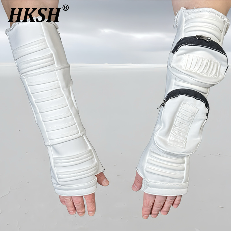 HKSH Waste Land hombres algodón oscuro artesanía asimétrico elegante 3D bolsillo ahueca hacia fuera medio dedo mangas Future Ins guantes Techwear HK5877