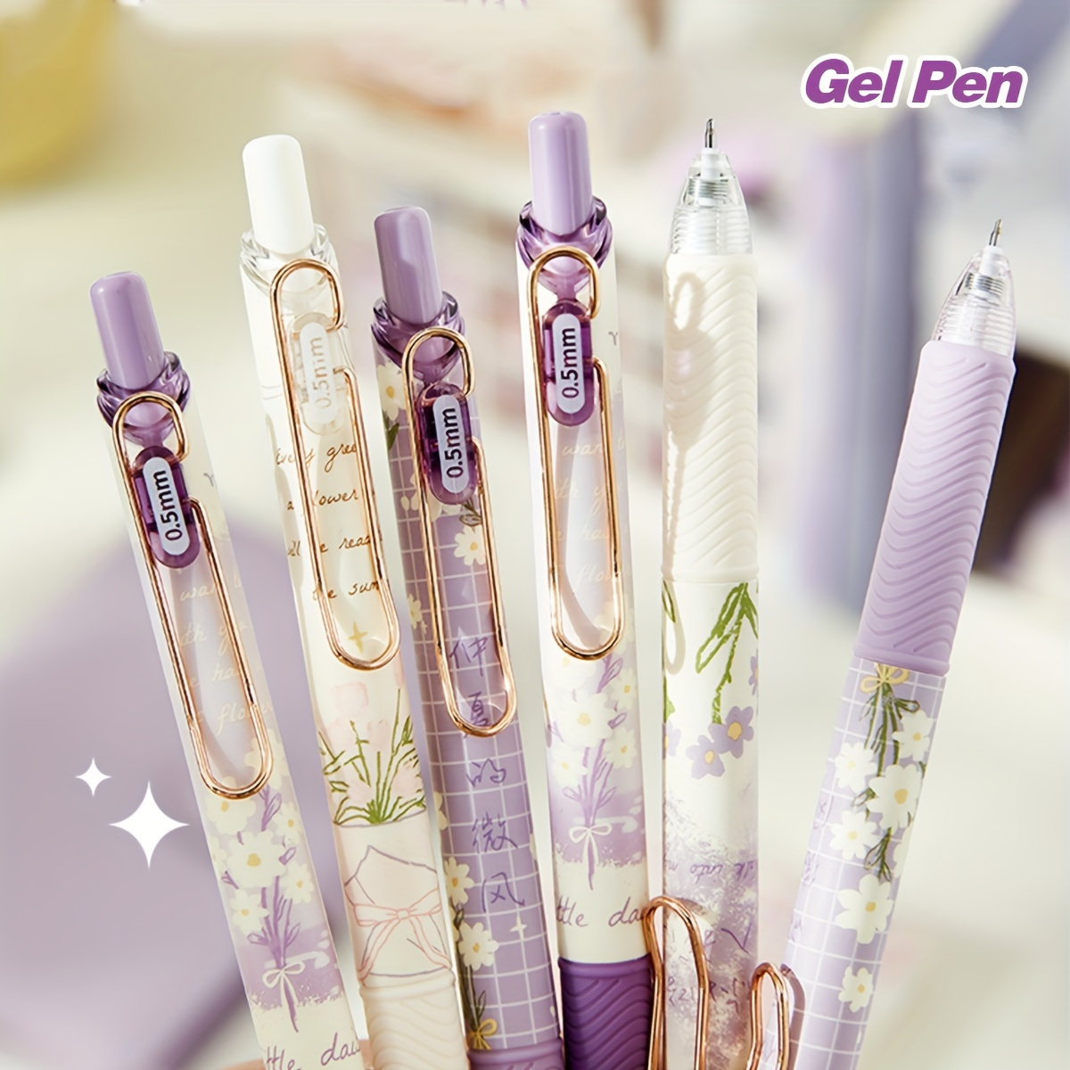 4pcs ดอกไม้น่ารักปากกาเจล,ปากกาเจลแบบพับเก็บได้,0.5 มม.แห้งเร็วหมึกสีดําปากกาน่ารักปากกา,Fine Point ปากกา,Smooth Writing ปากกา