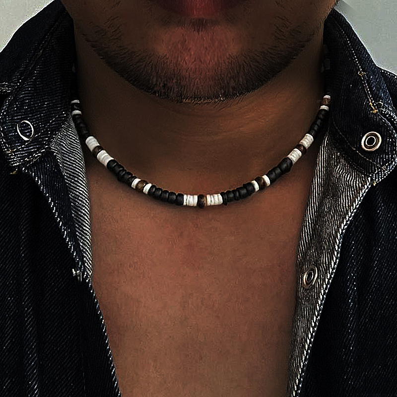 Collier Hombre bohême mâle surfeur collier pour homme bijoux coquille de noix de coco homme en bois collier de perles accessoires d'été