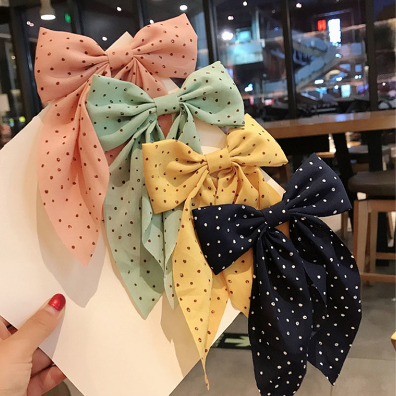 Fermagli per capelli con fiocco grande floreale a pois stile coreano per le donne Eleganti forcine per coda di cavallo Accessori per capelli per ragazza Barrette regalo all'ingrosso