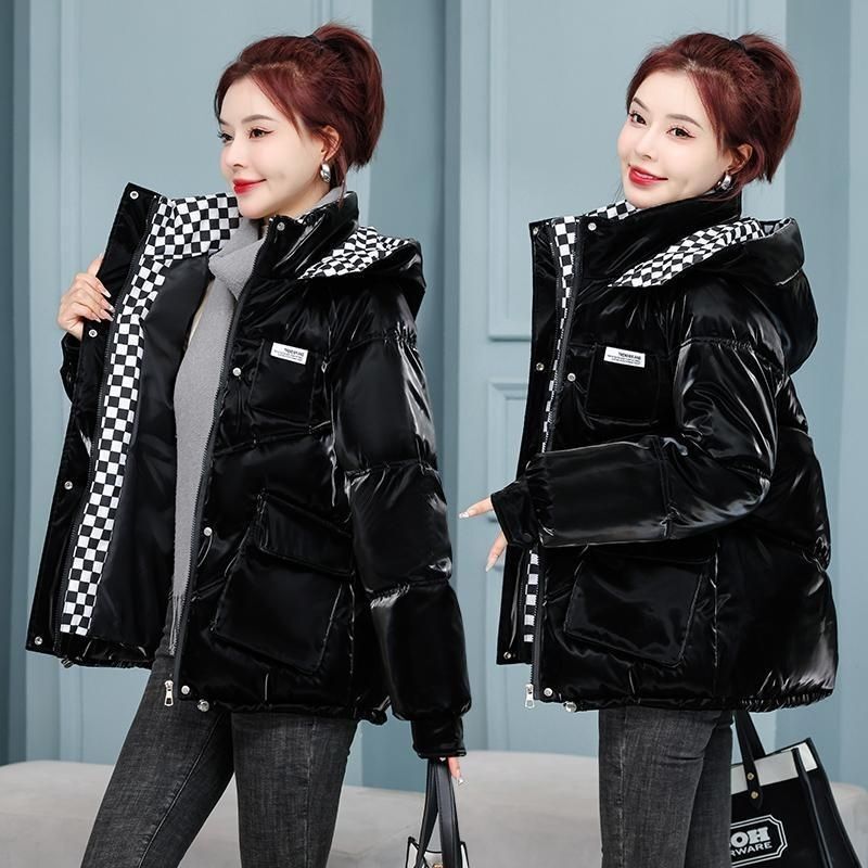 Frauen 2025, neue Koreanische Stil Baumwolle Kleidung Lose Und Dicke Schachbrett Gemusterte Mode Brot Jacke Tops Für Frauen Mantel