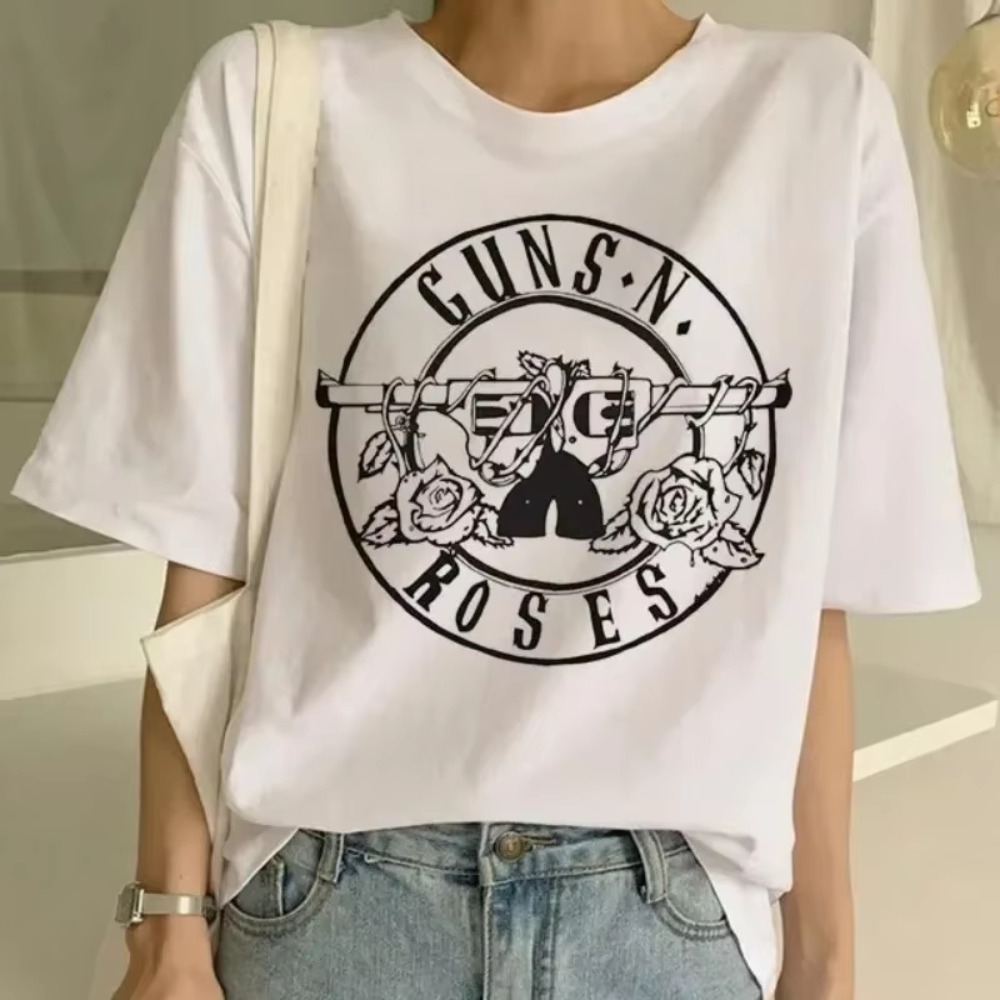 Pistola N Roses Street Rock Stampa Hip Hop Tees T-shirt moda Guns N Roses T-shirt donna manica corta T-shirt Top in morbido cotone