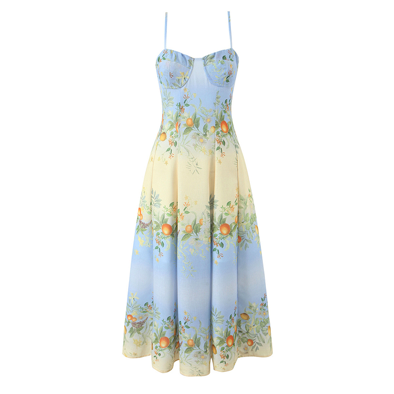 Yenkye sexy cintas de espaguete floral impressão boho vestidos femininos elegante a linha midi vestido de férias de verão 2026 robe