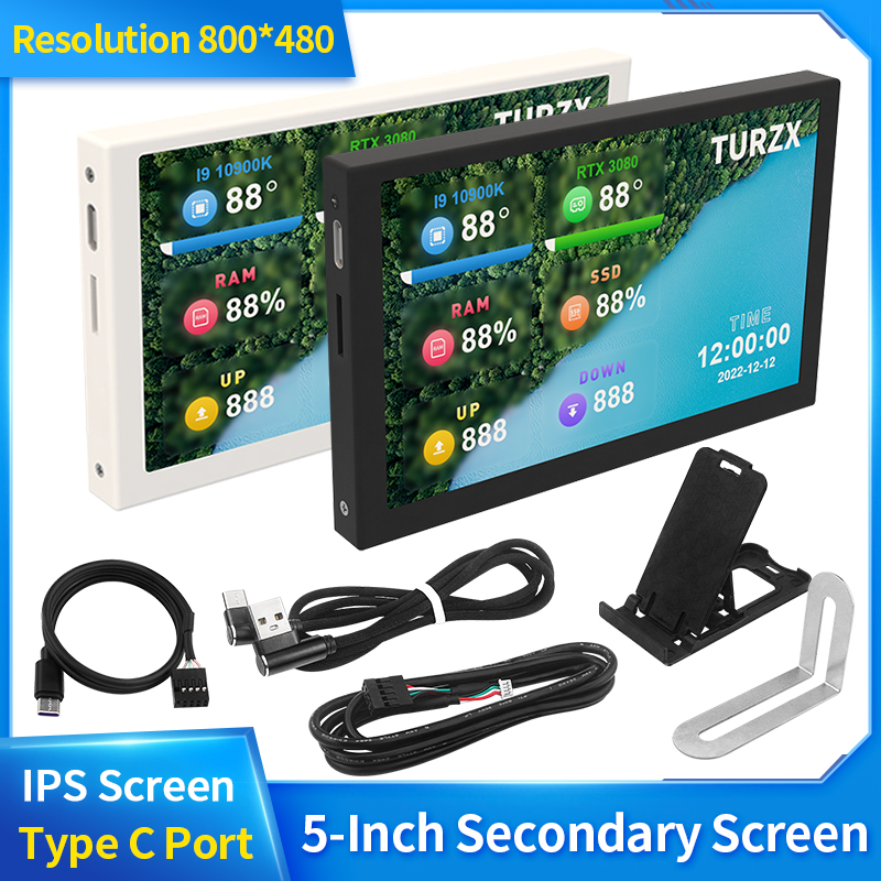 Pantalla secundaria IPS tipo C de 5 pulgadas pantalla LCD dinámica 800x480 CPU GPU RAM HDD monitoreo libre AIDA64 con caja de aluminio