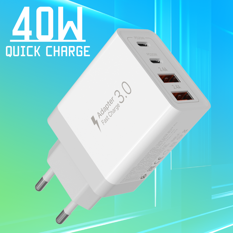 Cargador de 40 W de 4 puertos con teléfonos inteligentes Apple y Samsung, más todos los dispositivos electrónicos inteligentes iPhone 13/14/15/16 Apple Watch Series