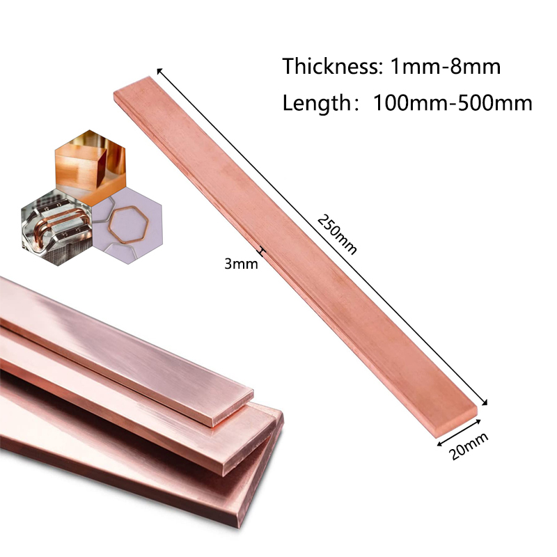 1 szt. Długość 100-500mm T2 czerwona miedź płaska listwa pasek czysta miedź płyta CNC DIY grubość materiału 1/1.5/2/3/4/5/6/8mm
