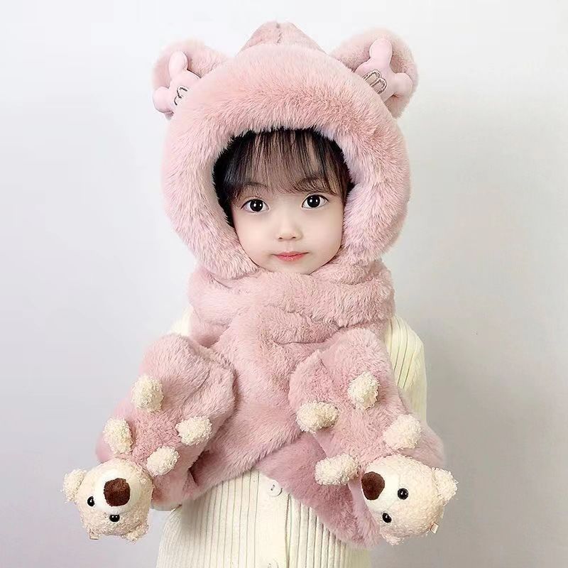 Kinder Fleece-gefüttertes Winter-Set: 3-in-1 Kapuzenmütze, Schal & Handschuhe für Babys bei kaltem Wetter