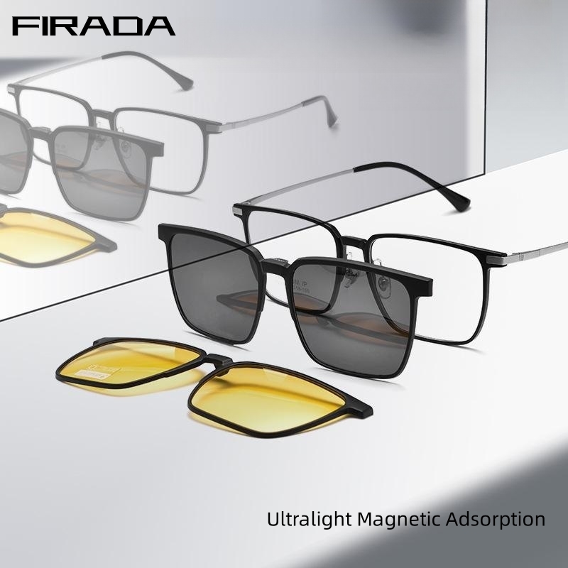 Мужские квадратные очки FIRADA T93009Y, модные дизайнерские винтажные поляризационные Магнитные очки большого размера, оправа для рецептурных очков