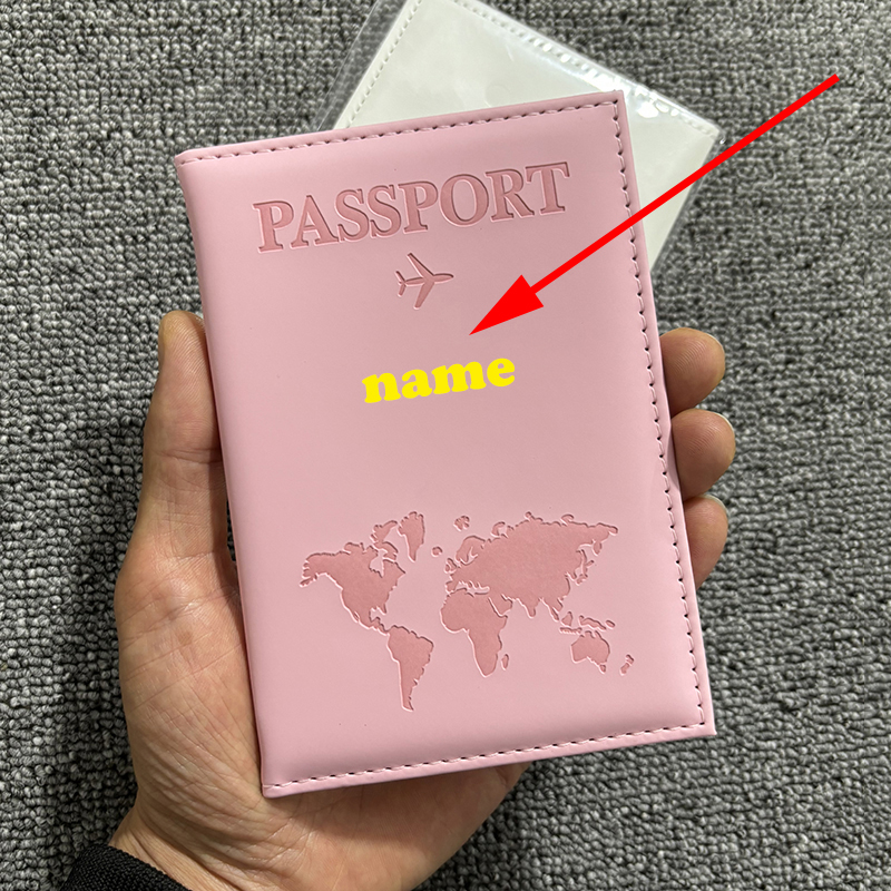 カスタムゴールドカラー名パスポートカバー旅行財布男性女性カスタマイズ可能な名前パスポートホルダー名刺ホルダーケース