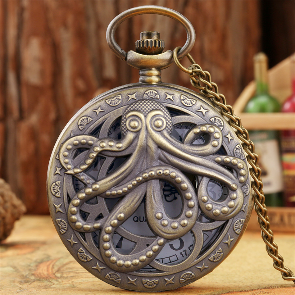 Retro preto e bronze polvo relógio de bolso de quartzo com colar corrente presente para homens feminino cronógrafo hombre relojes
