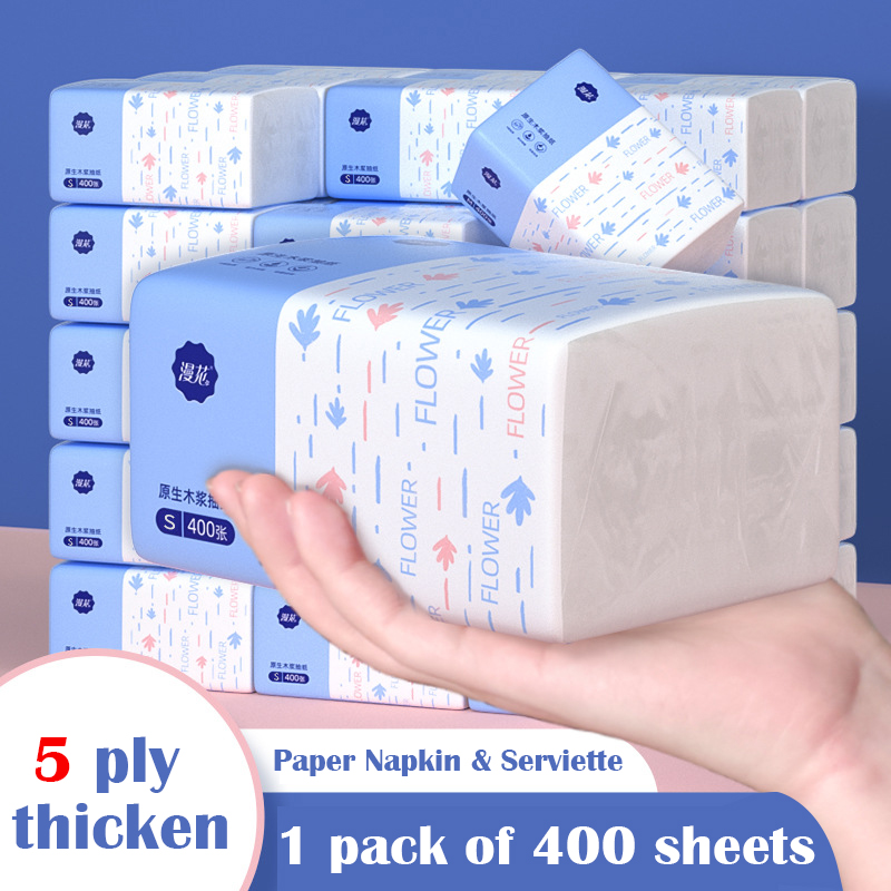 1 paquete/400 hojas de toallas de papel, papel de pulpa de madera virgen, servilletas gruesas de cinco capas, pañuelos faciales, venta al por mayor de fábrica, envío directo